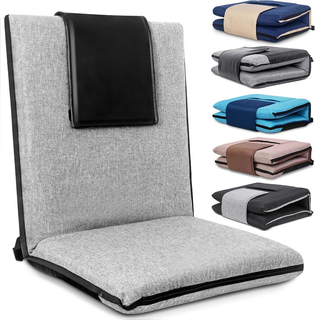 FASTMOMENT Floor Chair with Water Repellent Fabric 14-Position Adjustable Floor Chair with Back Support Portable Ground Seating for Adults Foldable Meditation Seat with Washable Cover (Light Grey), 34.25 Inches X 17.32 Inches X 2.75 Inches