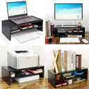 TEAMIX 2 Tiers Wooden Desktop Monitor Stand Riser 20 Inch Printer Stand with Double Storage Small TV Riser Laptop Keyboard Holder Business Desk Organizer Shelf Black Bookshelf