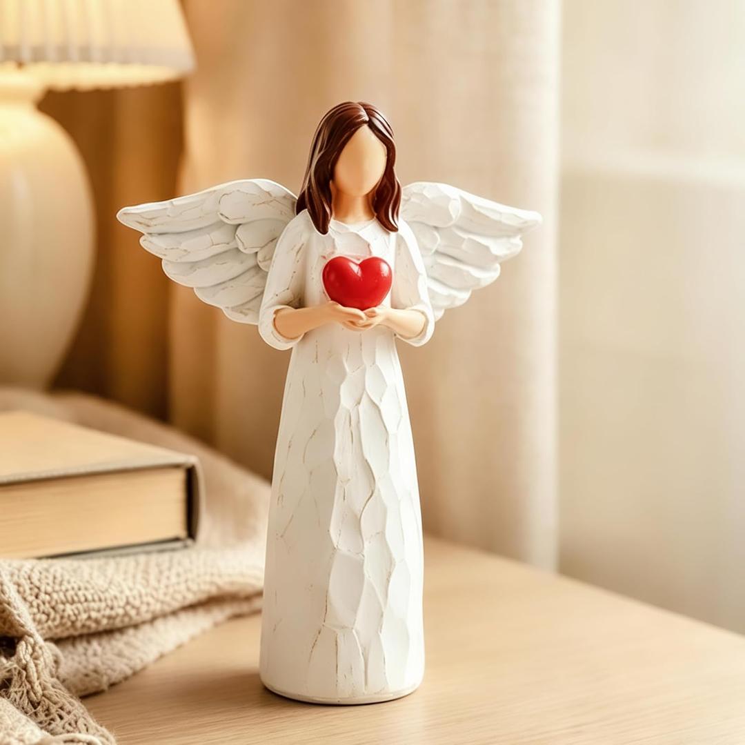 Sympathy Gifts for Loss of Loved One - 6.9" Angel Sympathy Gift, Memorial Gift for Loss of Dad Mom Grandmother, Angel Figurine for Bereavement Remembrance Gifts, Angel Statue Holding a Heart