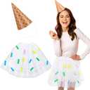 Mepase Halloween Ice Cream Costume Funny Sundae Costume Set Cone Headband Tutu Skirt for Women Girls Dessert Cosplay Party (Medium)