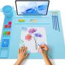 iArtker Silicone Painting Mat with Stand, Craft Art Mat with Cup and Lid, Non Stick Silicone Sheet for Resin, DIY, Clay, Play Doh, Blue