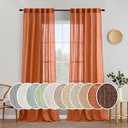 MIULEE Orange Curtains 90 Inch Length 2 Panels for Bedroom Living Room, Soft Thick Linen Textured Window Drapes Semi Sheer Light Filtering Back Tab Rod Pocket Burlap Look Fall Boho Decor