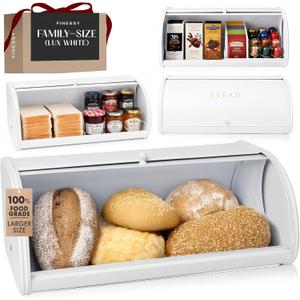 FINESSY Large Bread Box White for Pantry, Bread Box for Kitchen Countertop Stainless Steel, Breadbox Keeper for Fresh Homemade Muffin Sourdough Bagel Sandwich, Large Food Storage Containers with Lids
