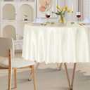 1 Pack 90 Inch Round Satin Tablecloth Ivory Satin Table Cover, Overlay Silky Tablecloth Dining Table Cloths for Wedding, Party, Banquet, Events, Reception, Dinner