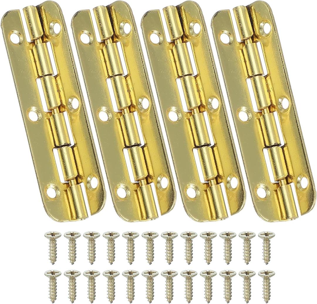 MECCANIXITY 90-Degree Thickened Small Piano Hinge Mini Jewelry Box Hinges with Screw for Jewellery Wooden Boxes (Gold Tone, Pack of 4)