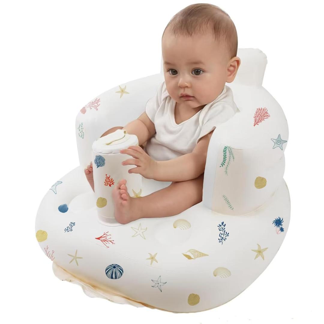 Inflatable Baby Seat for 3-36 Months, Portable Blow Up Baby Chair-Built-in Air Pump, Soft Back Support for Toddlers Learning to Sit & Feeding, Indoor & Outdoor Use (Ocean)