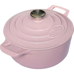 La Cuisine Enameled Cast Iron Dutch Oven Casserole Dish Pot with Lid, 3.7 QT 9.5" /24cm Dia. Cream White Enamel Coating Interior, Pink, Oven-Safe, Induction Cooktop Compatible