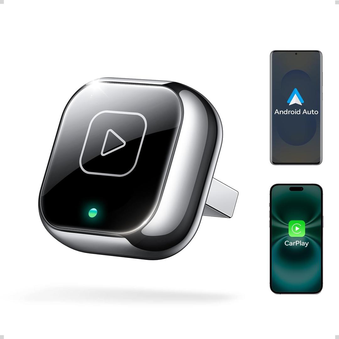 Wireless Carplay & Android Auto Adapter, Metal Design Mini & Stable 2-in-1 Dongle, Convert Vehicle's Wired CarPlay/Android Auto to Wireless, for iOS 10+/Android 11+ & Cars from 2016