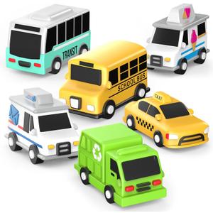 Tub Works Vehicles Bath Cars Mold Free Bath Toys, 6 Pack | Sealed, No Hole Bath Toys Design Keeps Moisture Out | Soft, Squeezable & Float on Water | Fun Baby & Toddler Bath Toys | City Car Bath Toys