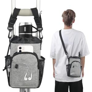 Crutch Accessories Bag Pouch with Detachable Shoulder Strap, Water-Resistant Dual-Purpose Zipper Pouch for Crutches, Lightweight Crutches Pouch Storage Tote for Adults Men, Women