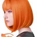 Wig and Sunglasses 12 Inch Short Bob Wigs with Bangs for Women Costume Cosplay Party (Orange)