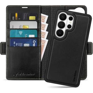 SHIELDON Wallet Case for Galaxy S26 Ultra 6.9-inch 2026, Genuine Leather, Removable, Folio Magnetic, RFID Blocking Card Holder, Kickstand, Shockproof Cover, Not Support Wireless Charging - Retro Black