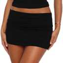 Muineobuka Women Y2K Mini Skirt Low Waist Fold Over Pencil Micro Skirts Striped Stretchy Bodycon Skirt Party Clubwear, S
