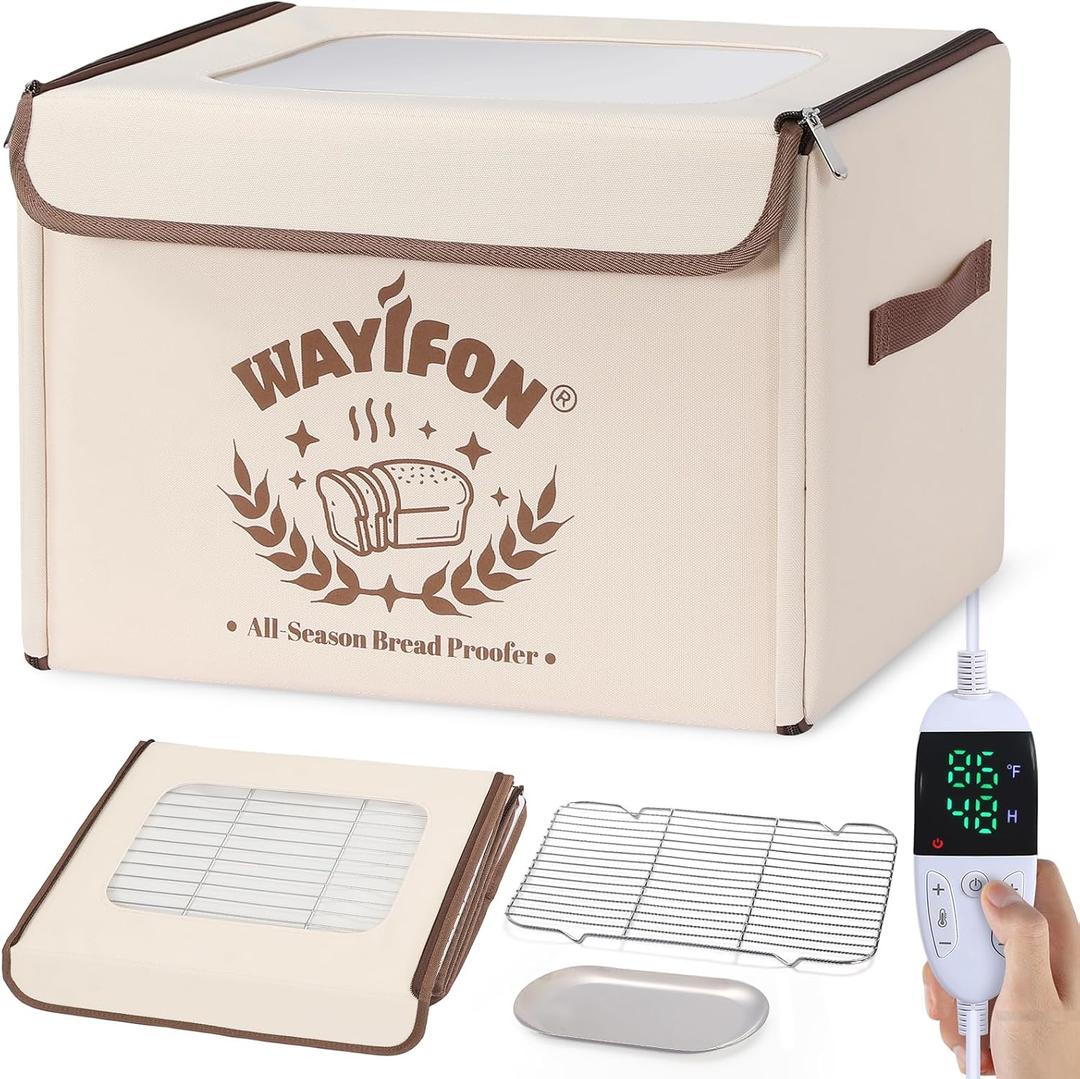Folding Bread Proofing Box with 68-131 Temp Control & 99H Timer,Dough Proofing Box with Metal Rack Warming Proofer for Sourdough, Bread Baking, Pizza, Yogurt,Space-Saving & 6-Layer Fabric,Beige