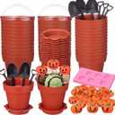 Maxdot 24 Pack Halloween Flowerpot Dessert Cup with Lids and Shovel Spoon Bottom Tray Halloween Cake Decoration Mold Small Flowerpot Cups Dessert Ice Cream Holder for Party DIY Supplies(Pumkin)