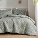 Madison Park Vintage Floral Quilt Set King Size, Reversible Bedding & Lightweight Bedspread Set, Traditional Block Print Coverlets with Ruffled Edge, 3-Piece with 2 Shams, Sage Green