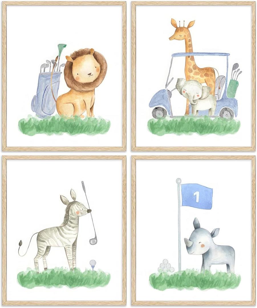 EVPYXFUT 4Pcs Safari Nursery Animals Wall Art Baby Cute Animals Canvas Prints Watercolor Jungle Giraffe lion zebra Posters Kid Aesthetic Paintings Golf Pictures Wall Decor for Child Bedroom Unframed