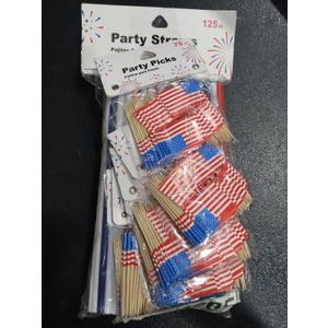 Pack of 75 American Flag Wooden Toothpicks 6pcs + Jacent Straw