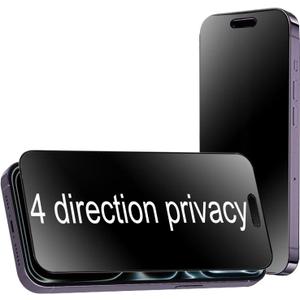 2 Pack 360 Degree Matte Privacy Screen Protector for iPhone 17 Pro 6.3 inch Anti-Spy 4 Directions Tempered Glass Anti-Glare Film