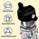 Alphabet Dinosaur Water Bottle for Boys, 16oz Kids Stainless Steel Insulated Water Bottle with Straw Lid, Dinosaur Dino Cup Tumbler Gifts for School