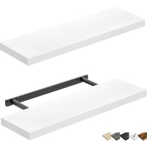 QEEIG Floating Shelves for Wall 23.6" Long - Wall Mounted Shelf Bathroom Kitchen Living Room Bedroom Farmhouse Home Decor Display Bookshelf Large 23.6 x 9.3 inch Set of 2, White (008-60W)