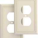 Henne Bery Sunken Pearls Heavy Duty Decorative Wall Plate Switch Plate Outlet Cover, Durable Solid Zinc Alloy (Single Duplex 2PK, Light Almond)