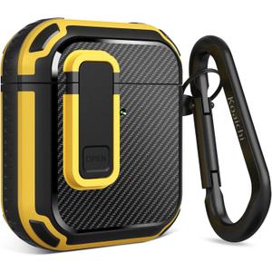 2 x Koaichi for AirPods 2nd/1st Generation Case, Full-Body Ultra-Hard Shell Protective Cover with Lock, Powerful Drop Protection, Well Built Case Designed for AirPods 2/1, Black/Yellow