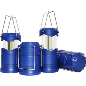 Lichamp LED Camping Lantern, 4 Pack Battery Powered Flashlight for Power Outages, Portable Collapsible Hanging Light Essential for Home, Outdoor, Emergency Lamp Survival Kit Gear for Hurricane, Blue