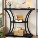 Hoctieon 3 Tier Console Table with Open Wood Shelves, Decorative Entryway Table with Curved Metal Frames, Narrow Sofa Table for Entrance, Living Room, Hallway, Black Marbled, 31.5" L X 11.8" W X 31.5" H
