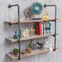 BIXIRAO 3 level Wall Mounted Iron Floating Pipe Shelves/Racks/Storage/Bookcases, DIY Open Bookshelves/Shelving for Kitchen/Office, Retro Black,(4-Tier Shelf Brackets,Not Include Planks)