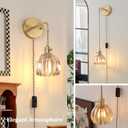 Vintage Wall Sconce Wall Lamp with Amber Tulip Glass Shade Hanging Wall Sconce with 4.9FT Plug in Cord, Modern Wall Lamp Fixtures Decor for Bedside Bedroom Indoor Doorway