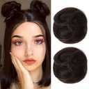 REECHO 2 PCS Mini Claw Clip in Messy & Cat Ears Hair Bun Extensions HB001 Wig Accessory Updo Hairpieces for Women (Pack of 2-3.5" Wavy, Dark Brown)