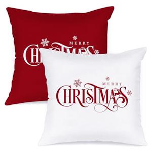 Lanpn 22x22 Red Christmas Lumbar Pillow Covers Set of 2, Xmas Decorations Cushion, Merry Christmas Pattern Pillowcase Pillows, Winter Holiday Decorative Pillow Case, Indoor Home Bedroom Sofa Decor