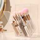 Acrylic Makeup Brush Holder with Slanted Flip-Top Lid - Clear Dustproof Cosmetic Make up Brush Organizer and Storage Box - Large Capacity 17-Slots Container for Vanity Brushes (Transparent)