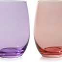TRUE Vino Stemless Wine Glasses in Pastels, Durable and Colorful Tumblers for Cocktails, Mocktails, Beverages, Juices, Smoothie and Milkshake Drinking Glass, Drinkware, 18.5 oz, Set of 4, Multicolor