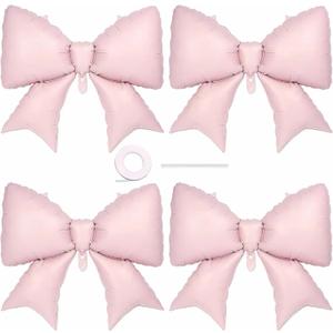 4Pcs Giant Pink Bow Balloons 38 Inch for Themed Party Decorations, Elegant Coquette Birthday Decorations for Women, Bachelorette Bridal Engagement Wedding Anniversary Party Supplies (Pink Bow Set)