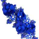 1pc Handmade Rhinestone Applique for Clothes, 3D Flower Fabric Patches for Wedding Dress, Bling Beaded Embroidery Lace Applique for Hat Hairband Sewing Embellishment (Royal Blue)