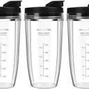 Blender Cups Replacement for Ninja, 24oz Ninja Blender Cups with To-Go Lids Compatible with Ninja BN401, BL450, BL456, BL480, BL2012, BL2013, BN751, BN801, SS101, SS151 (3 Pack)