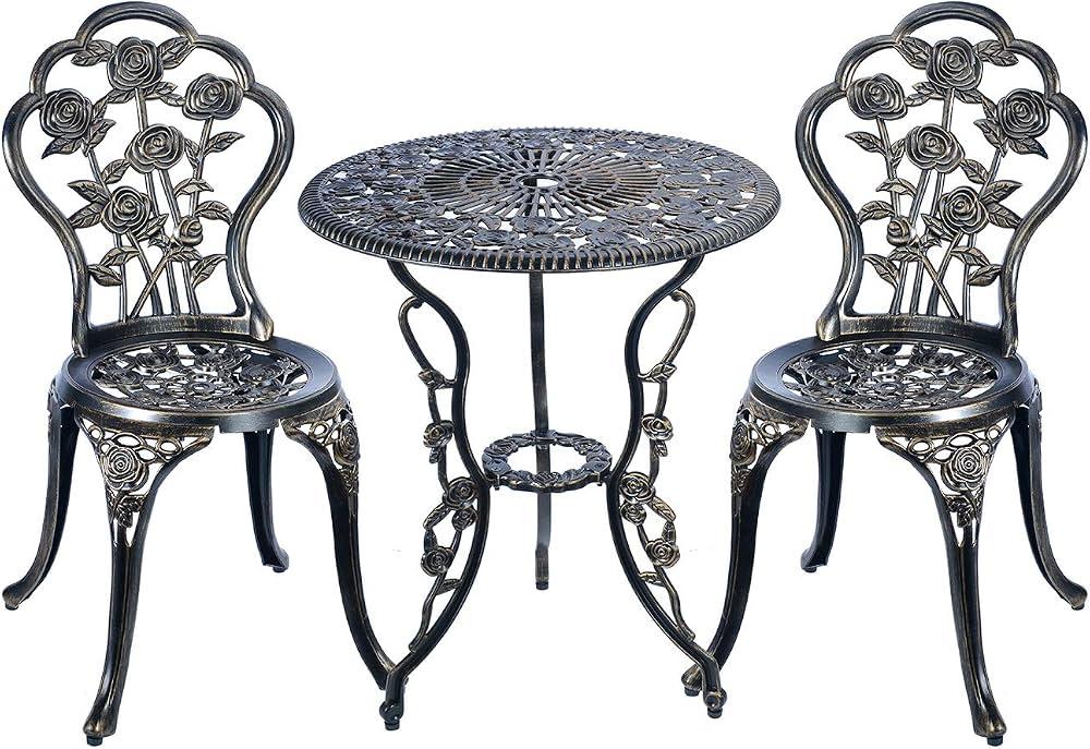 C/G 3 Piece Bistro Set, Outdoor Patio Table, Anti-Rust Cast Aluminum for Front Porch & Yard (Antique Copper)