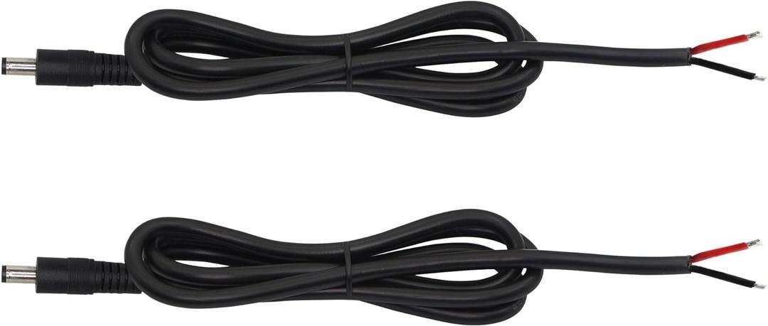 GINTOOYUN 2 Pack DC Power Pigtails Cable, DC 5.5mm x 2.5mm Male Plug Jack to Bare Wire Open End Power Supply Replacement Repair Cord, for Security Camera,LED Strip Light,DVR 3FT (black-1m)