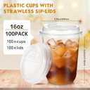 Baderke 100 Sets 16 oz Clear Plastic Cups with Lids,Sturdy Iced Coffee Cups with lids, Disposable Plastic Smoothie Cup for Cold Drinks