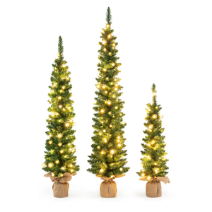 Set of 3 Pre-Lit Artificial Christmas Trees With 415 Green Branch Tips