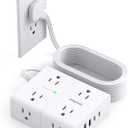 10Ft Extension Cord with Multiple Outlets, Flat Plug Surge Protector Power Strip 10 Ft Long Cord, 8 Outlets & 4 USB Ports (2 USB C), 900J Desk Charging Station for Home Office, College Dorm Essentials (White)