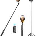 JOILCAN TRIPOD FOR IPHONE, 64' SELFIE STICK FOR IPHONE WITH 360° BALL HEAD REMOTE & PHONE HOLDER, EXTENDABLE PORTABLE PHONE TRIPOD STAND COMPATIBLE WITH CELLPHONE ANDROID