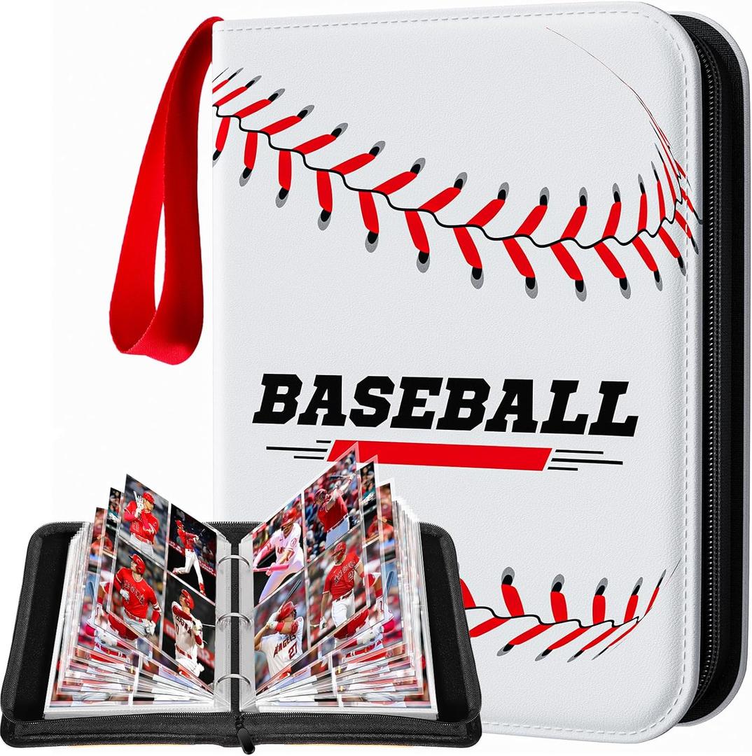 Baseball Card Binder 4 Pocket Gifts for Boys Girls, Waterproof 400 Pockets Card Holder Album with 50 Removable Sleeves for Trading Card - Binder Display Storage Carrying Case for Baseball Cards