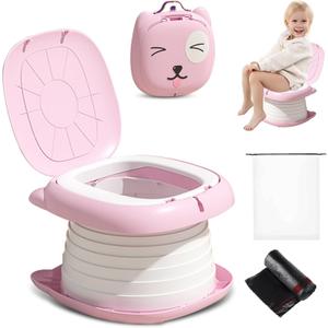 2025 Upgraded Portable Potty Training Toilet Seat for Toddlers Boys and Girls,Travel Potty Foldable,Toilet Apply Outdoor, Camping, Indoor (Pink) by Yszawmx, Including a roll of garbage bags