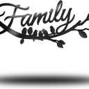Family Wall Decor Metal Family Wall Sign Cursive Word Black Iron Home Decor Art Rustic Hanging Word Sign Country Home Decoration for Dining Room Kitchen Door Decoration  (13 Inch)