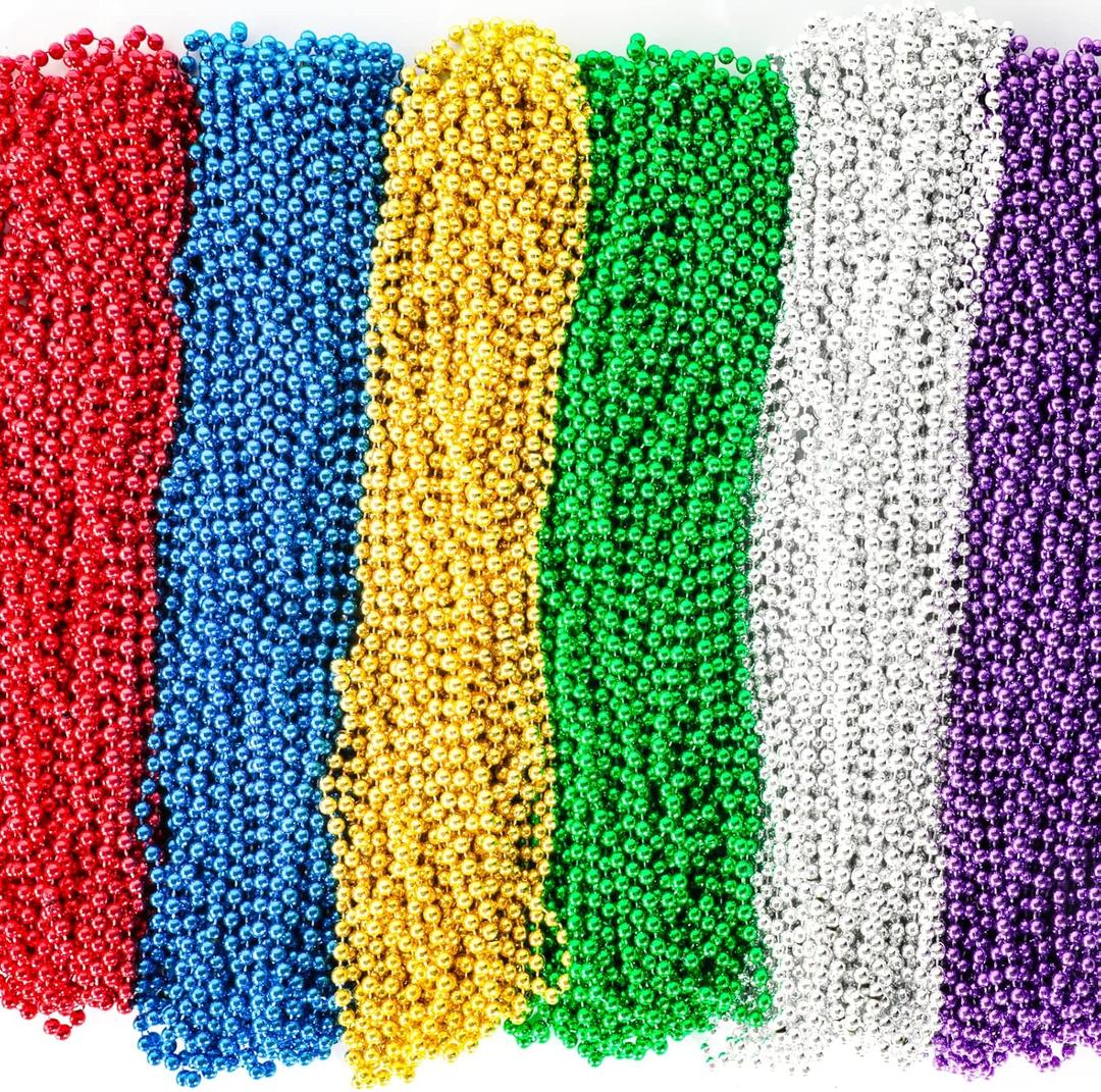 144 Pcs Mardi Gras Beads Bulk, 33 Inch 7mm Carnival Beaded Necklaces Decorations For Mardi Gras Festivals, Mardi Gras Parades, Night Club Dress-up Events Party Costume (Multi-color)