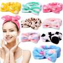 8 Pcs Spa Headbands for Women Facial Makeup Headband Stocking Stuffers For Women Teen Coral Fleece Easter Basket Stuffers Goodie Bags Gift Baskets Easter Gifts Hair Band Party Favors Mothers Day Gift (Purple, yellow, blue, pink, green, purple with dot or stripe, cow, leopard)