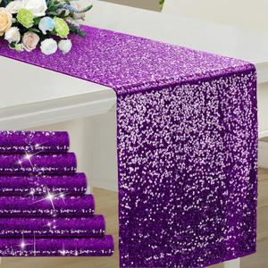 RUDONG M 6 Pack Purple Sequin Table Runner 12 x 108 Inch, Rectangle Glitter Table Runner Dining Table Centerpiece Decorations for Weddings, Banquet, Holiday, Birthday Party